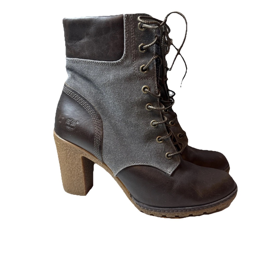 Timberland Glancy 6" Lace up Women's Size 9.5 Heeled Boots Leather Black‎ Gray